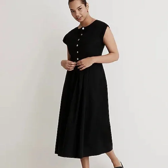 Madewell Poplin Button-Front Midi Dress Black Size XL - Picture 1 of 6